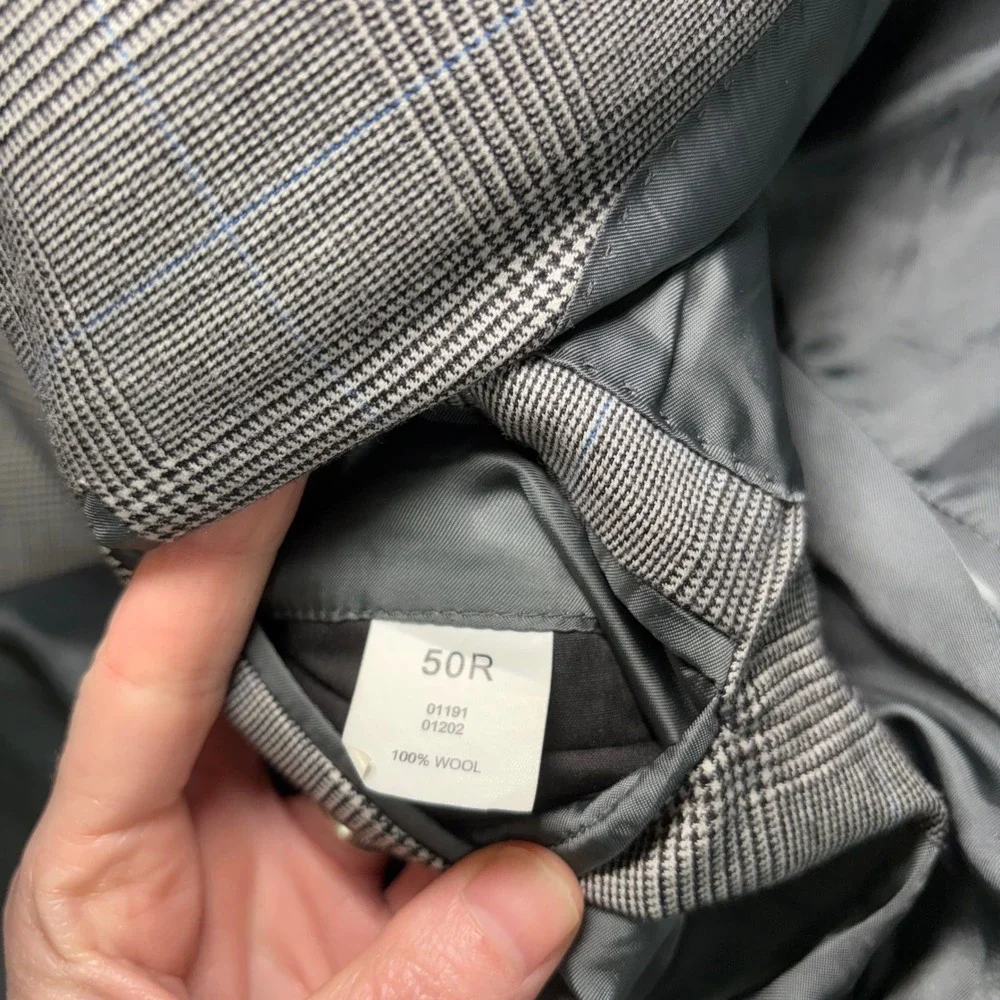 Jos A Bank Signature Collection 50R Blazer Gray Glen Plaid 100% Wool Sport Coat